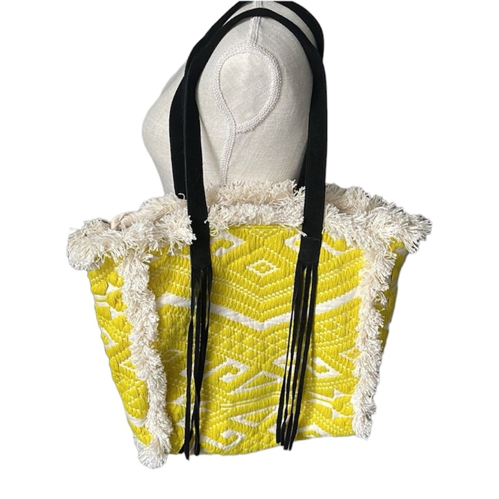Rare Soft Surroundings Neon yellow Fringe Tote Bag